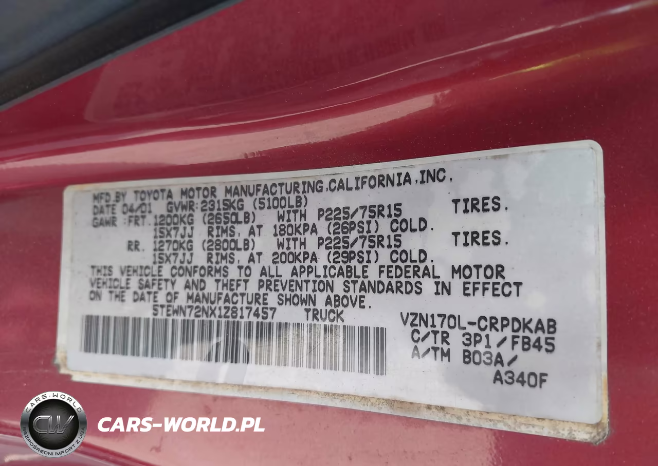2001 Toyota Tacoma Base V6 VIN:5TEWN72NX1Z817457 - 9