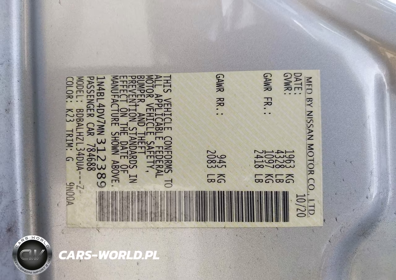 2021 Nissan Altima Sv Fwd VIN:1N4BL4DV7MN312389 - 9