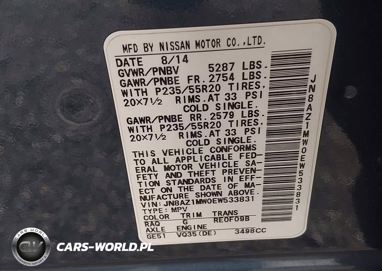 2014 Nissan Murano Le VIN:JN8AZ1MW0EW533831 - 9