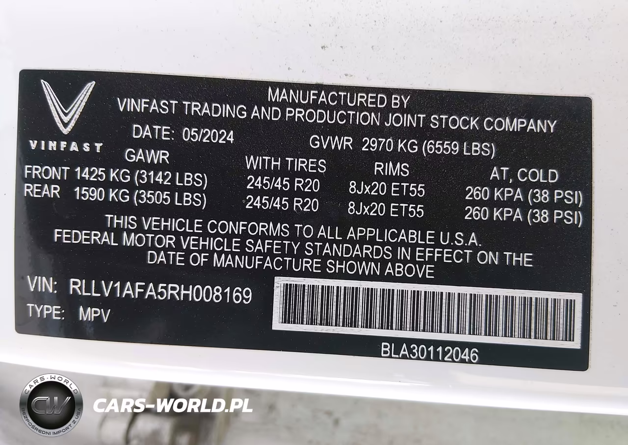 2024 Vinfast Vf 8 Plus VIN:RLLV1AFA5RH008169 - 9