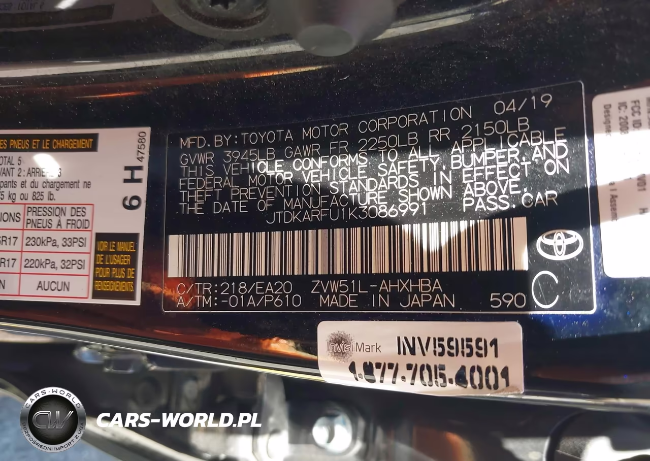 2019 Toyota Prius Xle VIN:JTDKARFU1K3086991 - 9