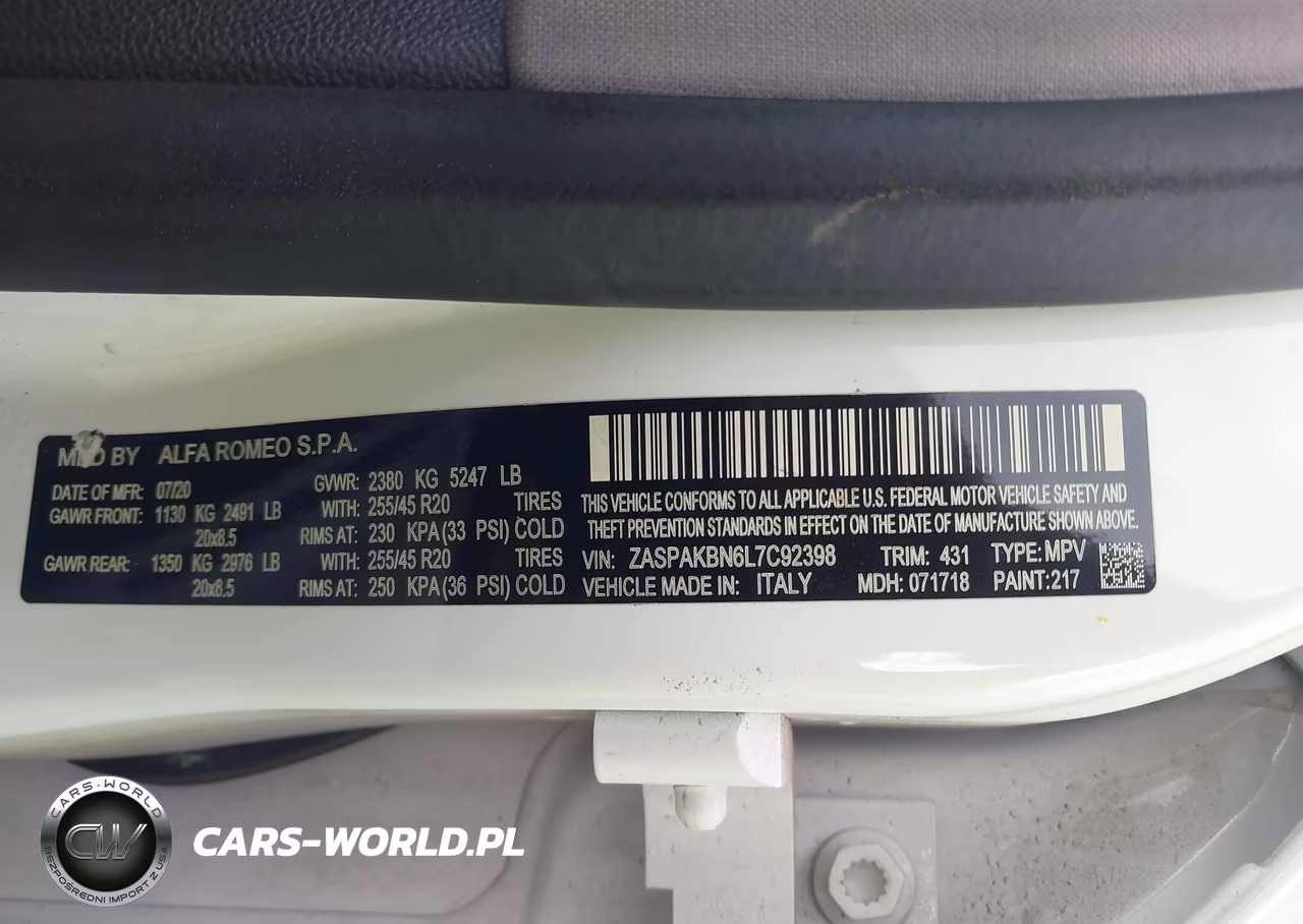 2020 ALFA ROMEO STELVIO TI AWD VIN:ZASPAKBN6L7C92398 - 9