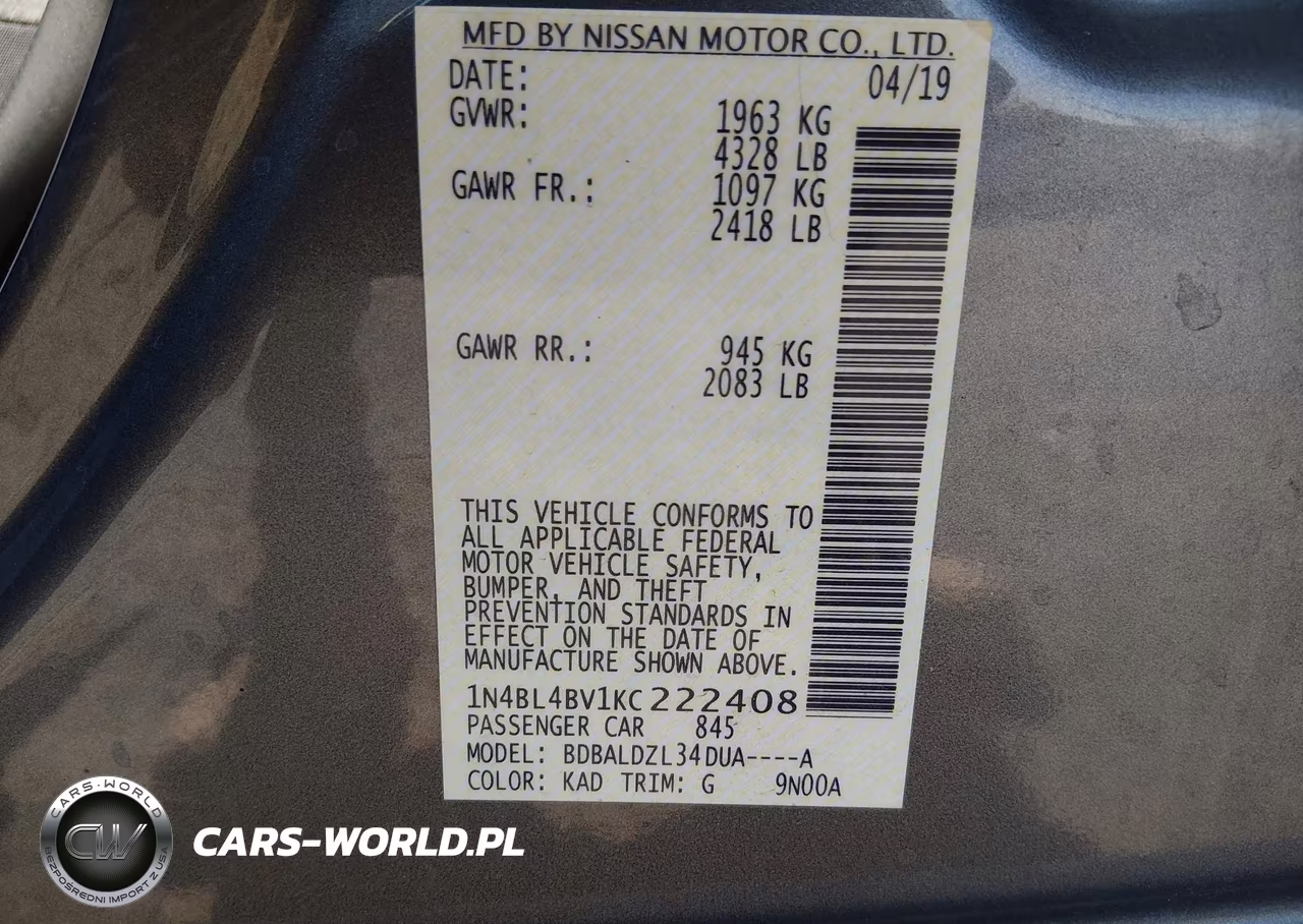2019 Nissan Altima 2.5 S VIN:1N4BL4BV1KC222408 - 9