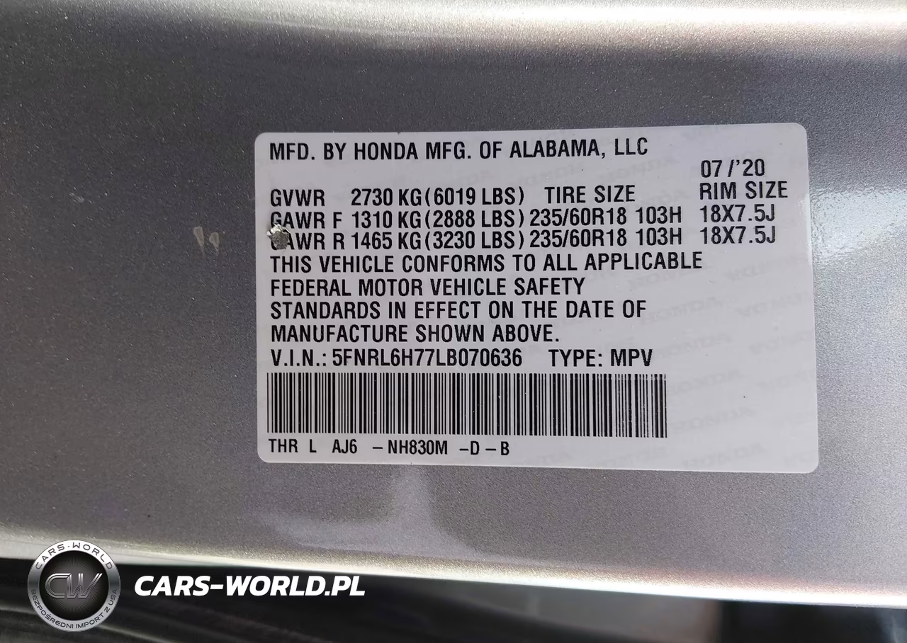 2020 Honda Odyssey Ex-L-Ex-L W-Navi Res VIN:5FNRL6H77LB070636 - 9