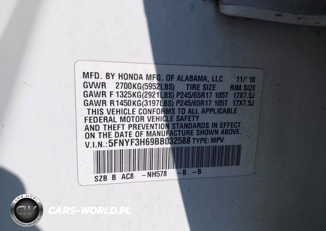 2011 Honda Pilot Ex-L VIN:5FNYF3H69BB032588 - 9