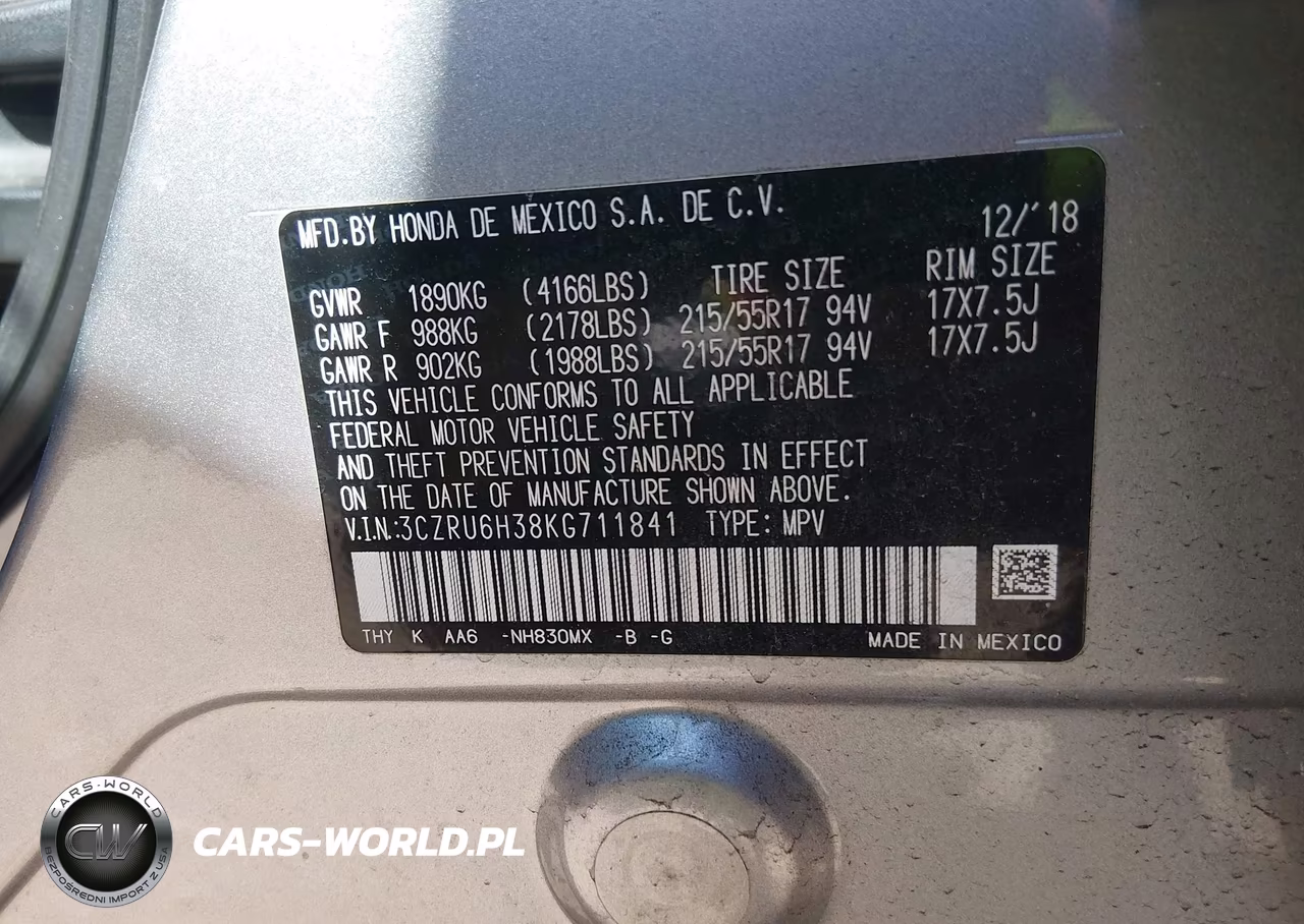 2019 Honda Hr-V Lx VIN:3CZRU6H38KG711841 - 9