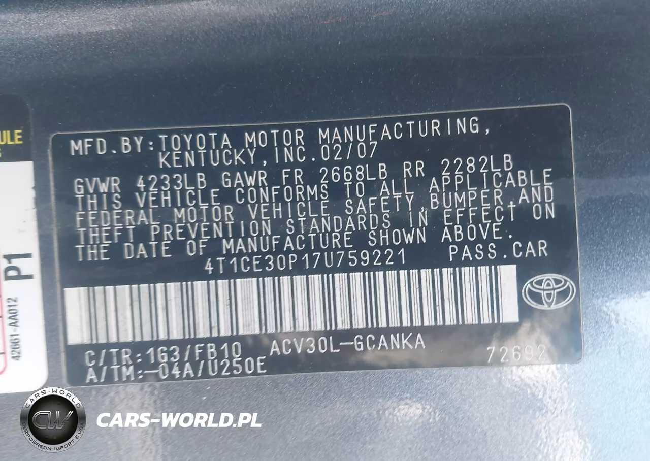 2007 Toyota Camry Solara Se VIN:4T1CE30P17U759221 - 9