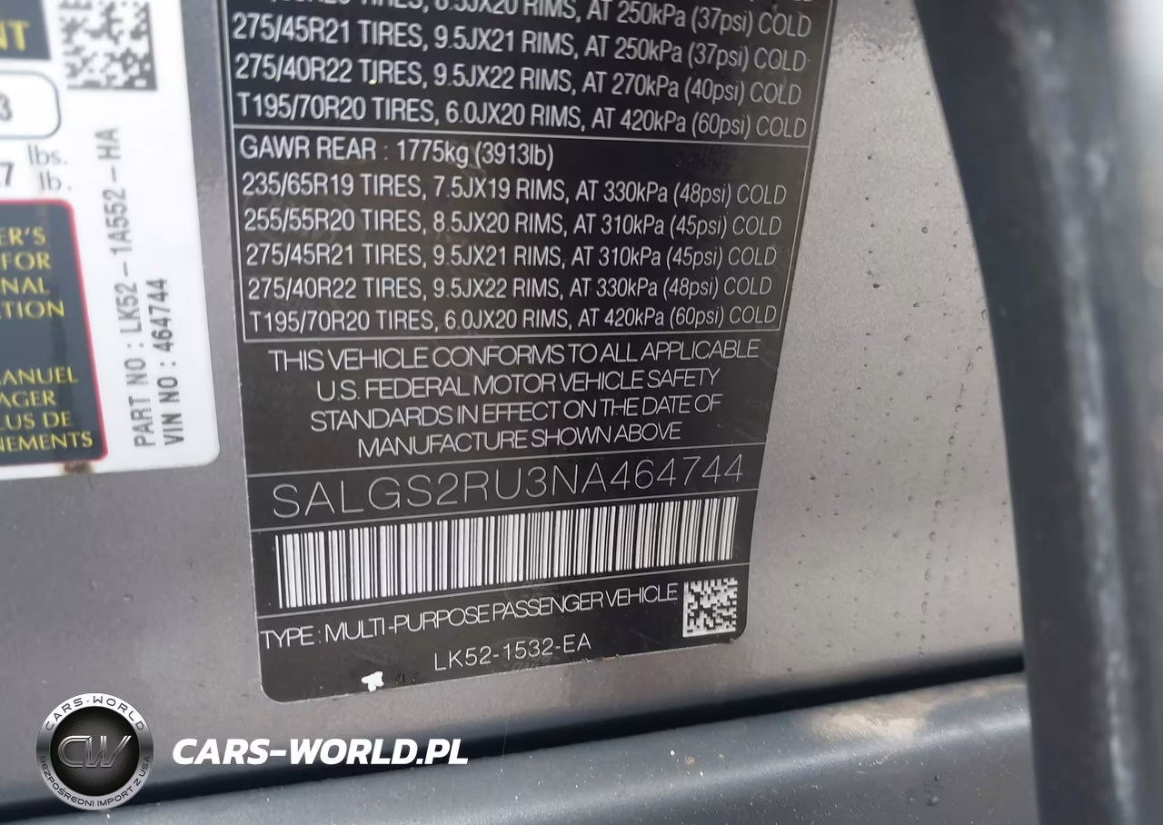 2022 Land Rover Range Rover Westminster VIN:SALGS2RU3NA464744 - 9