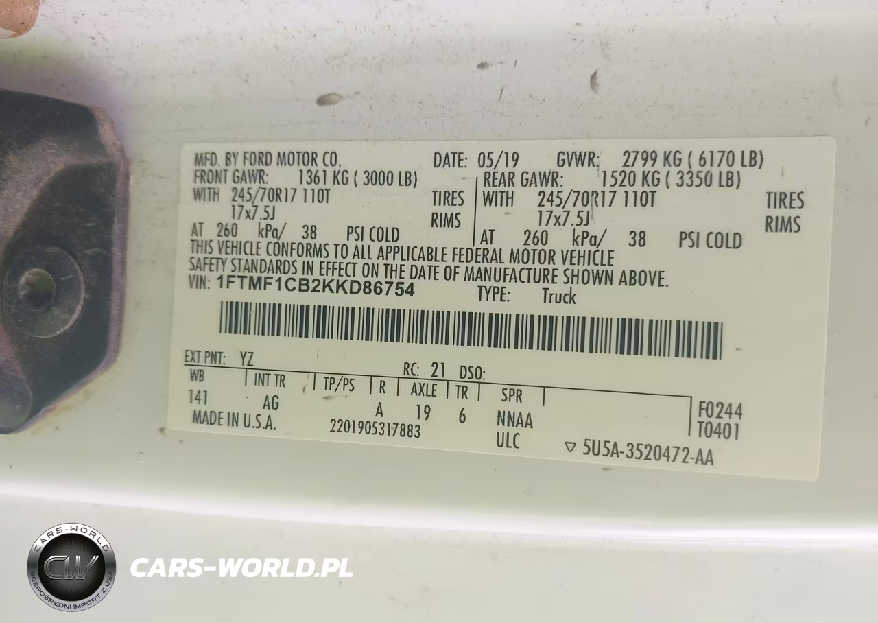 FORD F150 VIN:1FTMF1CB2KKD86754 - 9