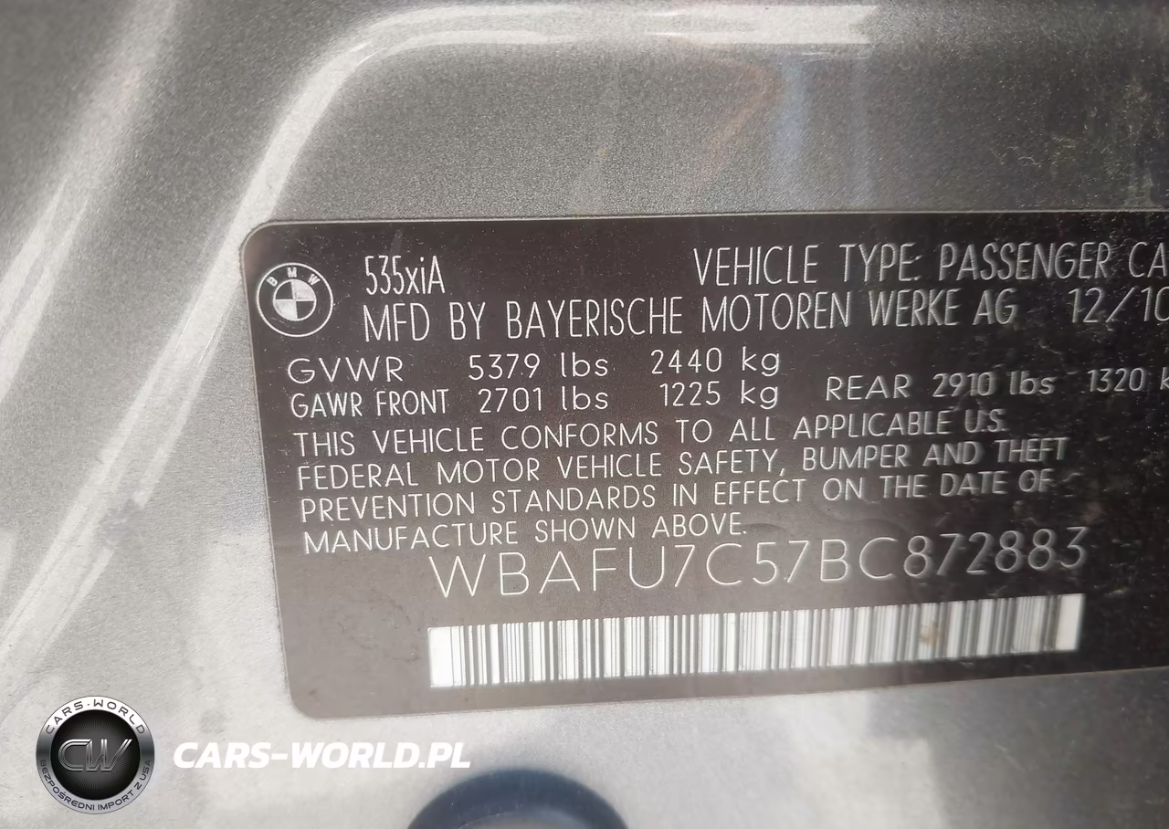 2011 BMW 535I xDrive VIN:WBAFU7C57BC872883 - 9