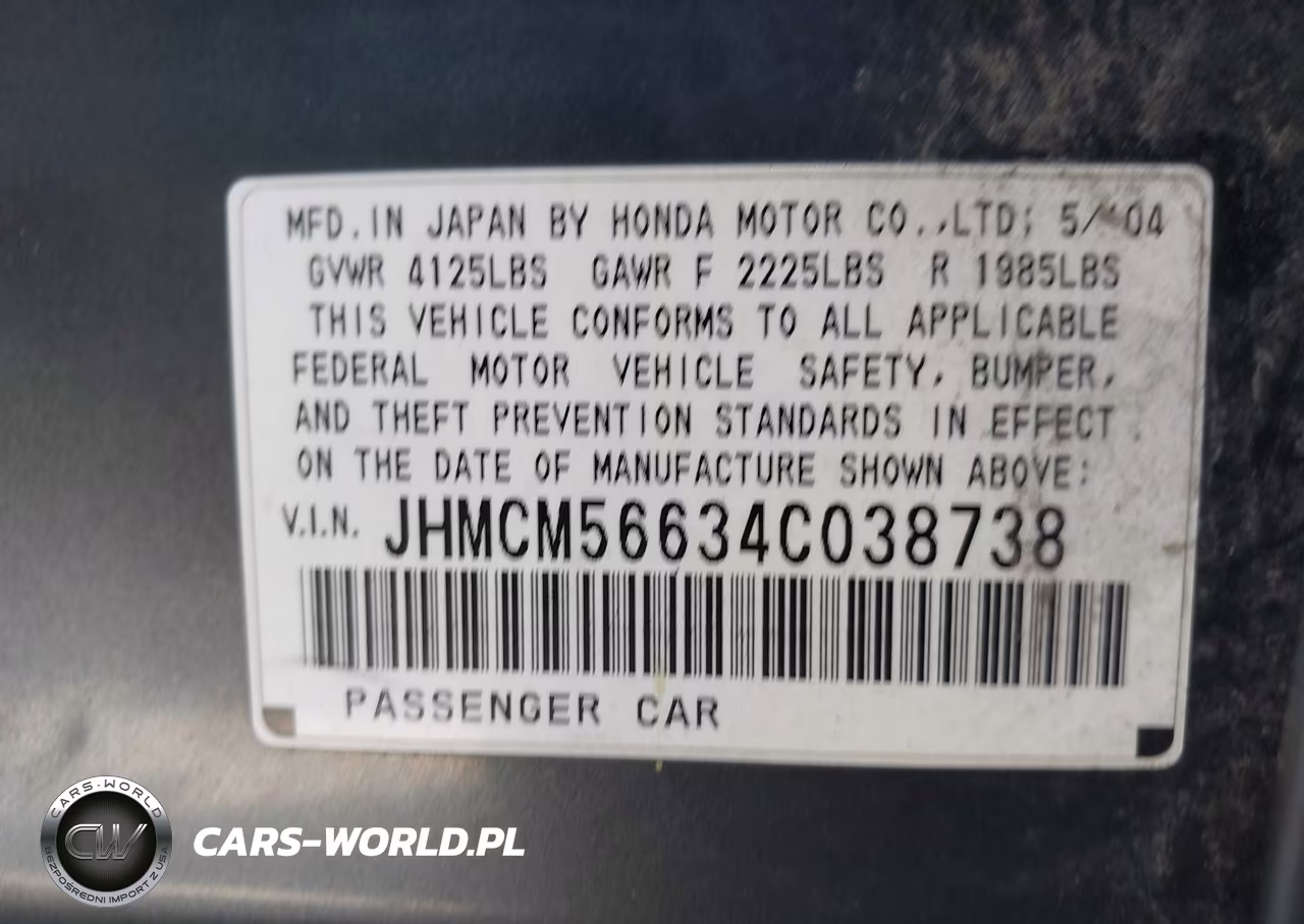 2004 Honda Accord 2.4 Ex VIN:JHMCM56634C038738 - 9