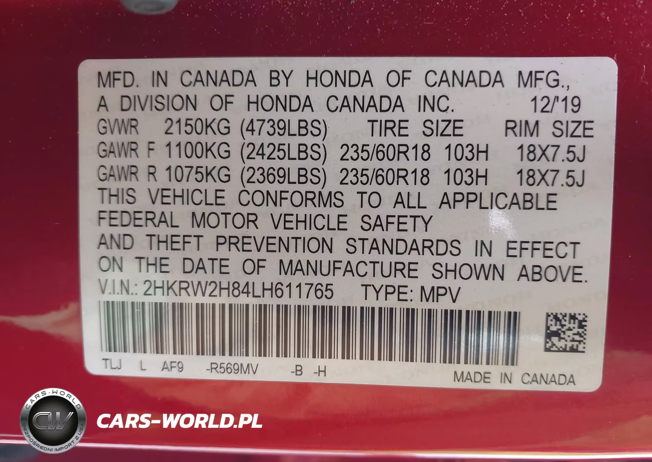 2020 Honda Cr-V Awd Ex-L VIN:2HKRW2H84LH611765 - 9