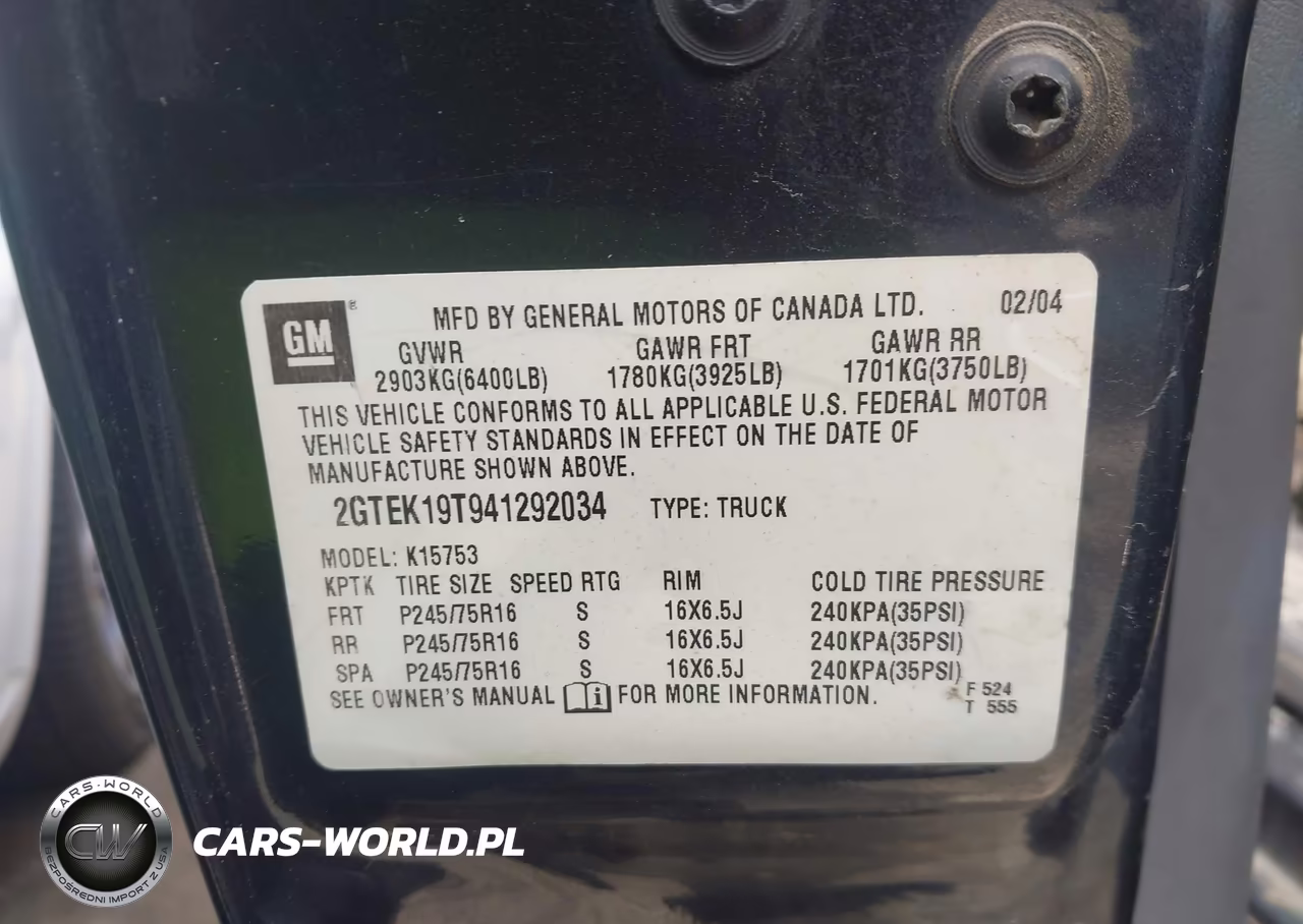 2004 GMC Sierra 1500 Work Truck VIN:2GTEK19T941292034 - 9