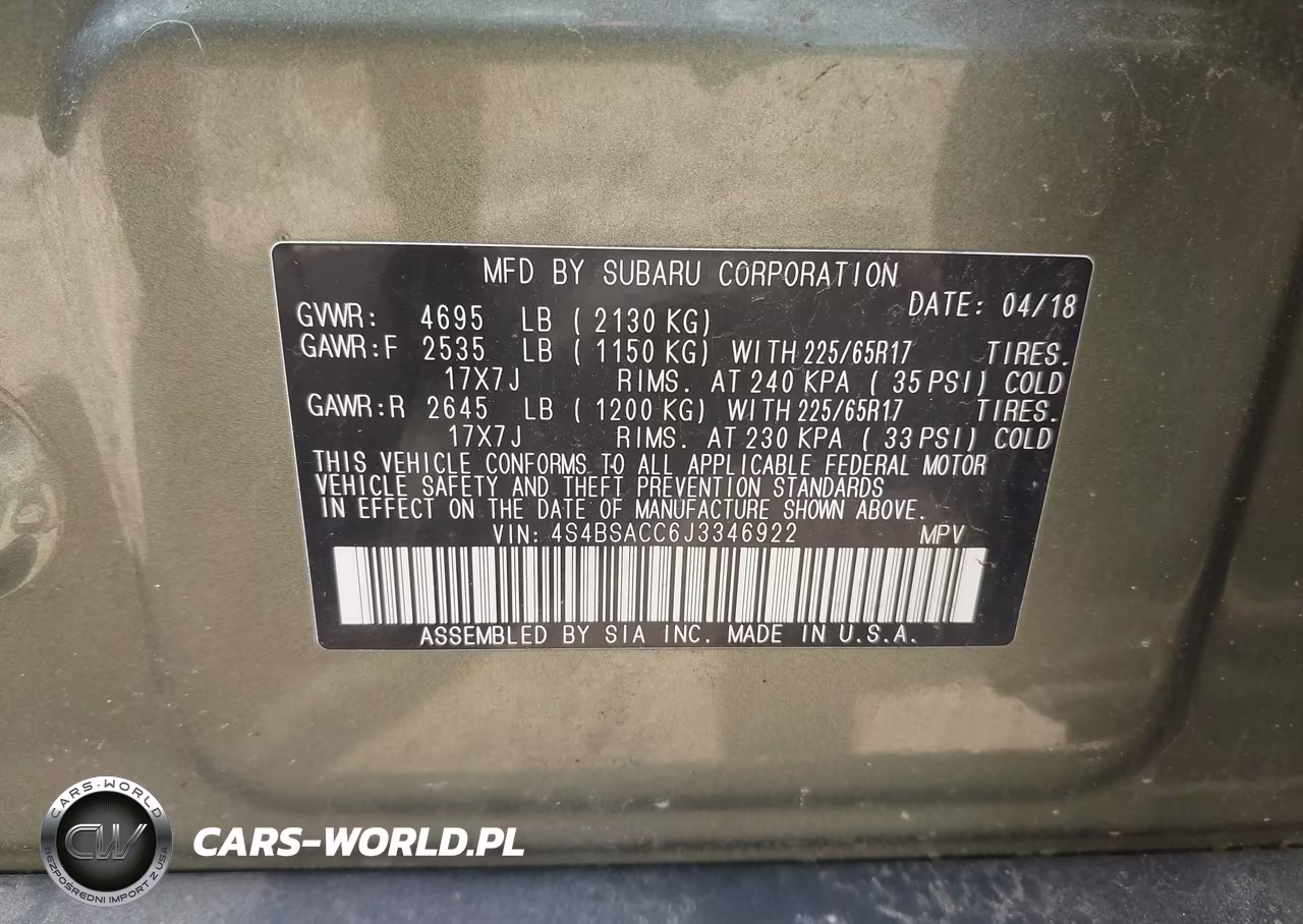 2018 Subaru Outback 2.5I Premium VIN:4S4BSACC6J3346922 - 9