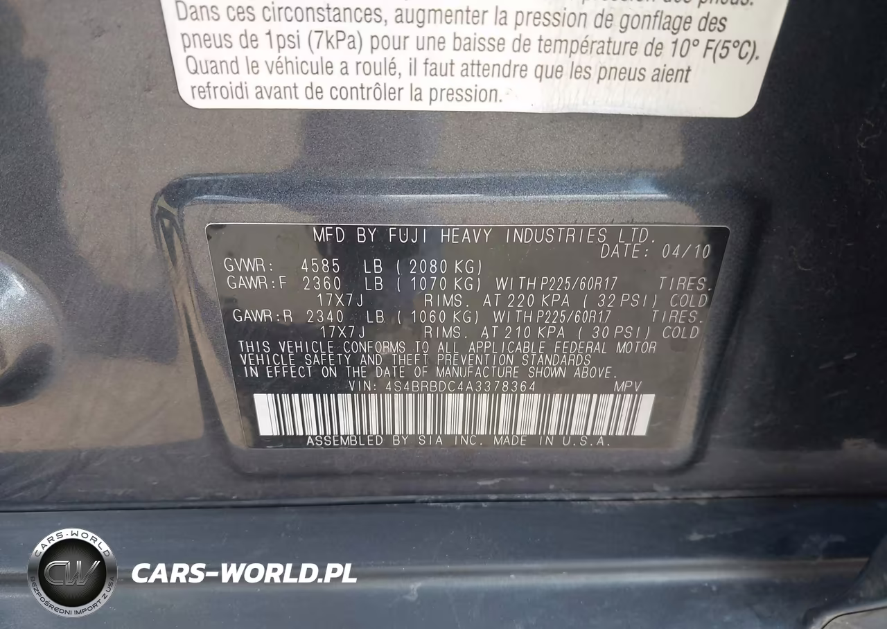 2010 Subaru Outback 2.5I Premium VIN:4S4BRBDC4A3378364 - 9
