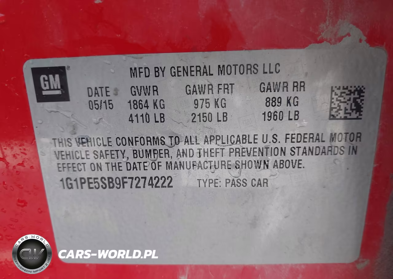 2015 Chevrolet Cruze 2Lt Auto VIN:1G1PE5SB9F7274222 - 9