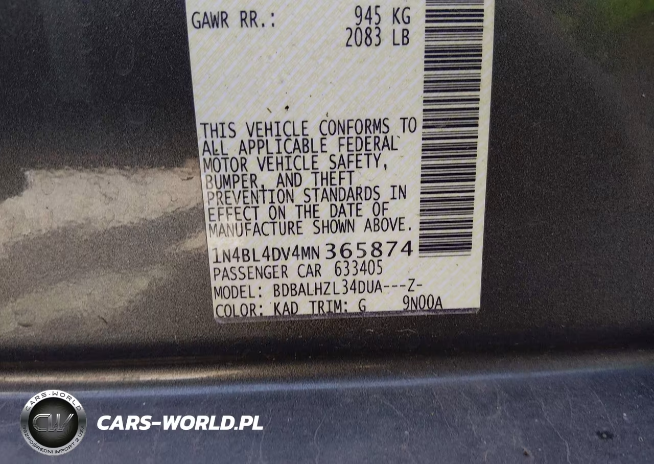 2021 Nissan Altima Sv Fwd VIN:1N4BL4DV4MN365874 - 9