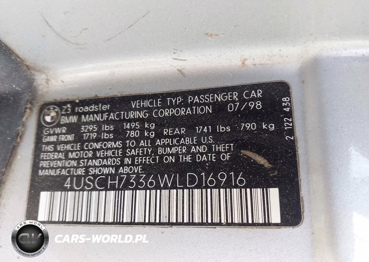 1998 BMW Z3 1.9 VIN:4USCH7336WLD16916 - 9
