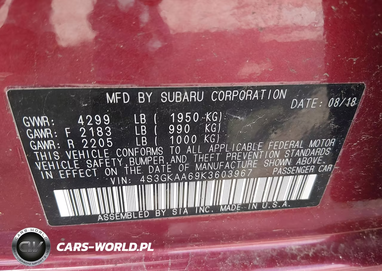 2019 Subaru Impreza 2.0I VIN:4S3GKAA69K3603967 - 9