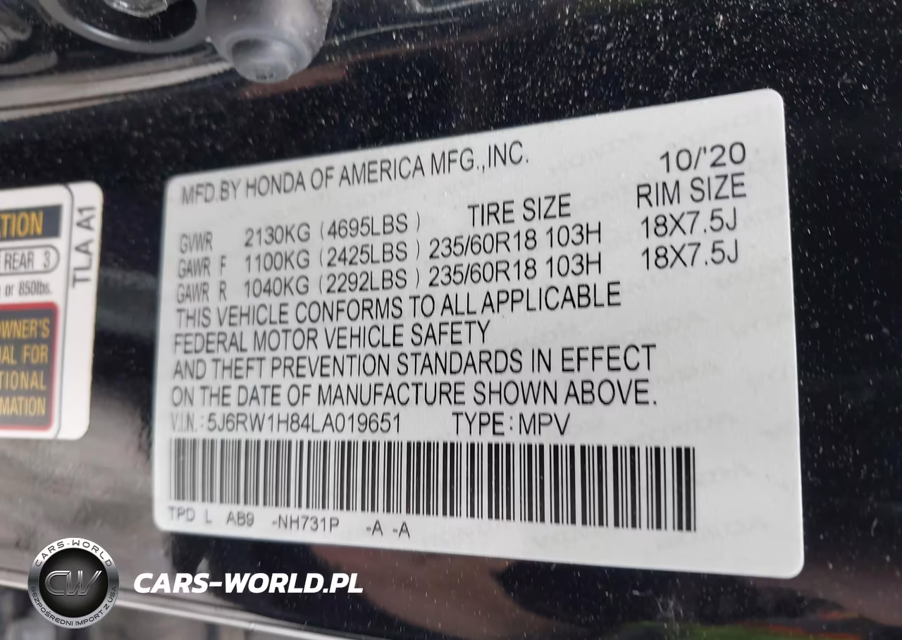2020 Honda Cr-V 2Wd Ex-L VIN:5J6RW1H84LA019651 - 9