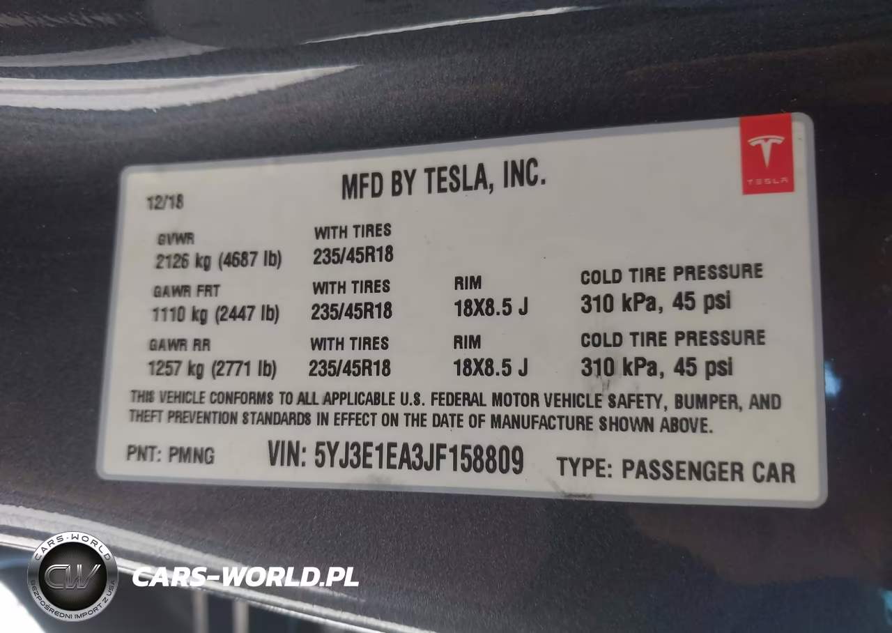 2018 Tesla Model 3 Long Range-Mid Range VIN:5YJ3E1EA3JF158809 - 9
