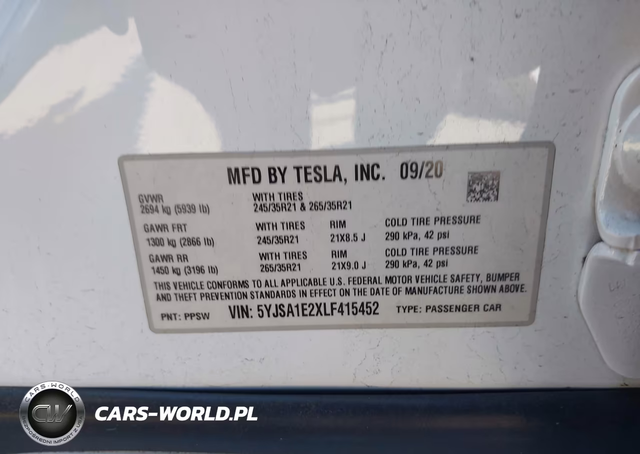 2020 Tesla Model S VIN:5YJSA1E2XLF415452 - 9