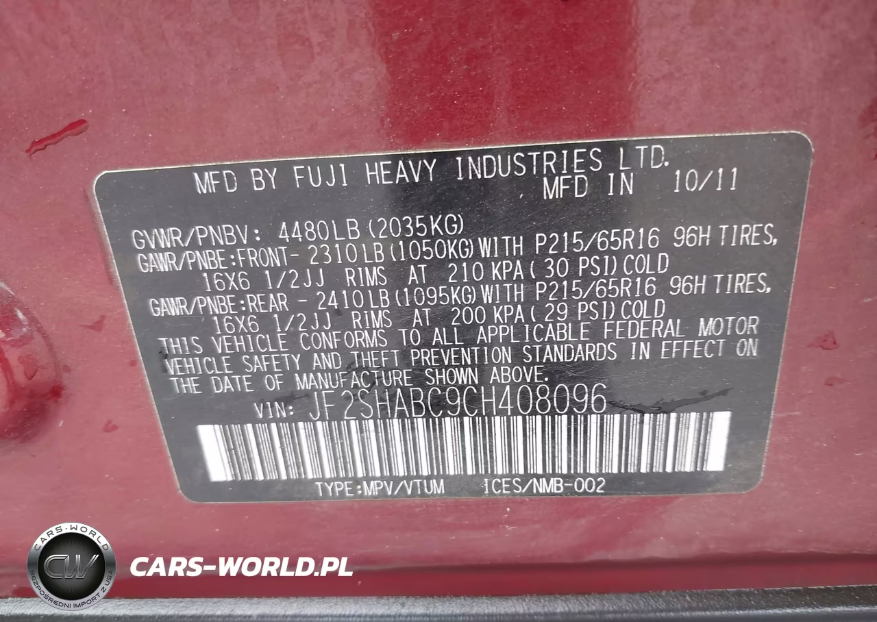 2012 Subaru Forester 2.5X VIN:JF2SHABC9CH408096 - 9