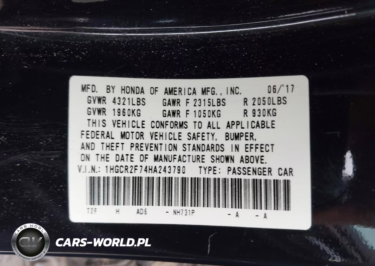 2017 Honda Accord Ex VIN:1HGCR2F74HA243790 - 9