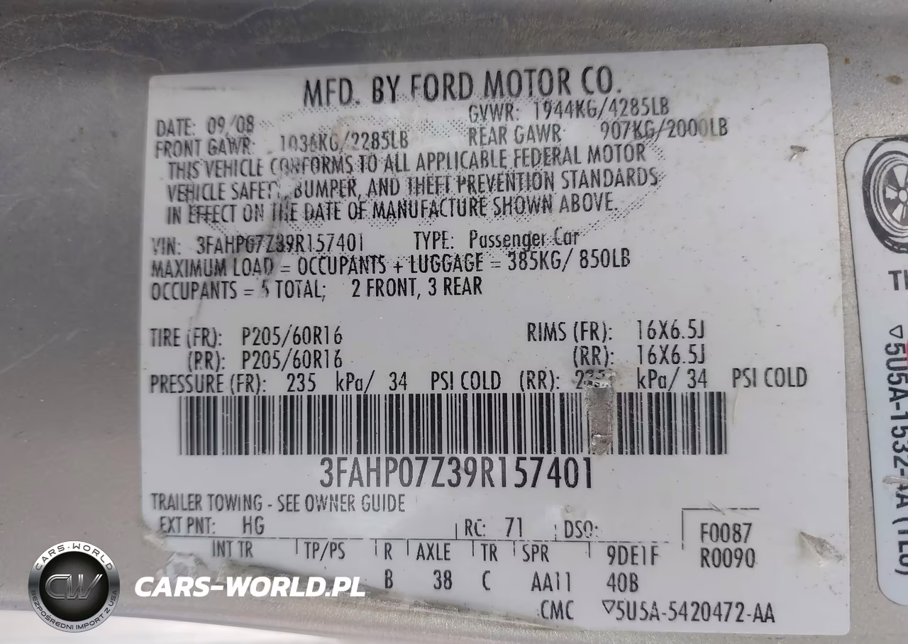 2009 Ford Fusion Se VIN:3FAHP07Z39R157401 - 9