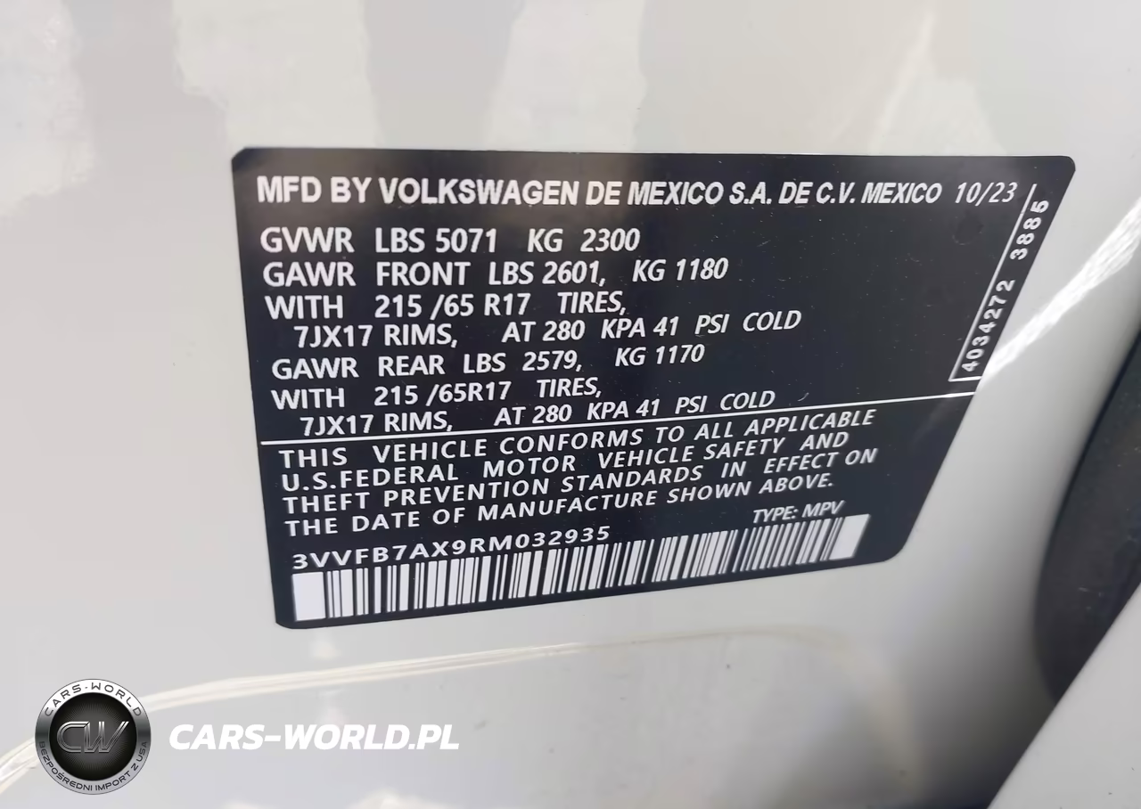 2024 Volkswagen Tiguan 2.0T S VIN:3VVFB7AX9RM032935 - 9