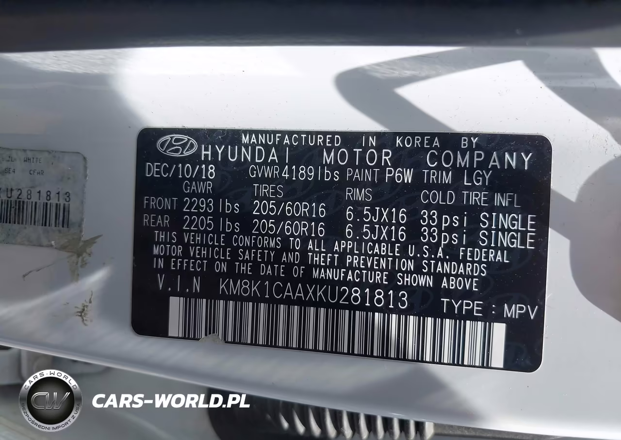 2019 Hyundai Kona Se VIN:KM8K1CAAXKU281813 - 9