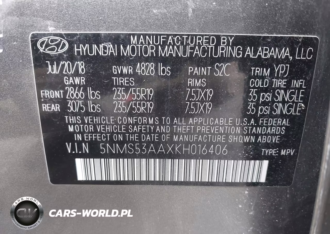 2019 Hyundai Santa Fe Ultimate 2.0T VIN:5NMS53AAXKH016406 - 9