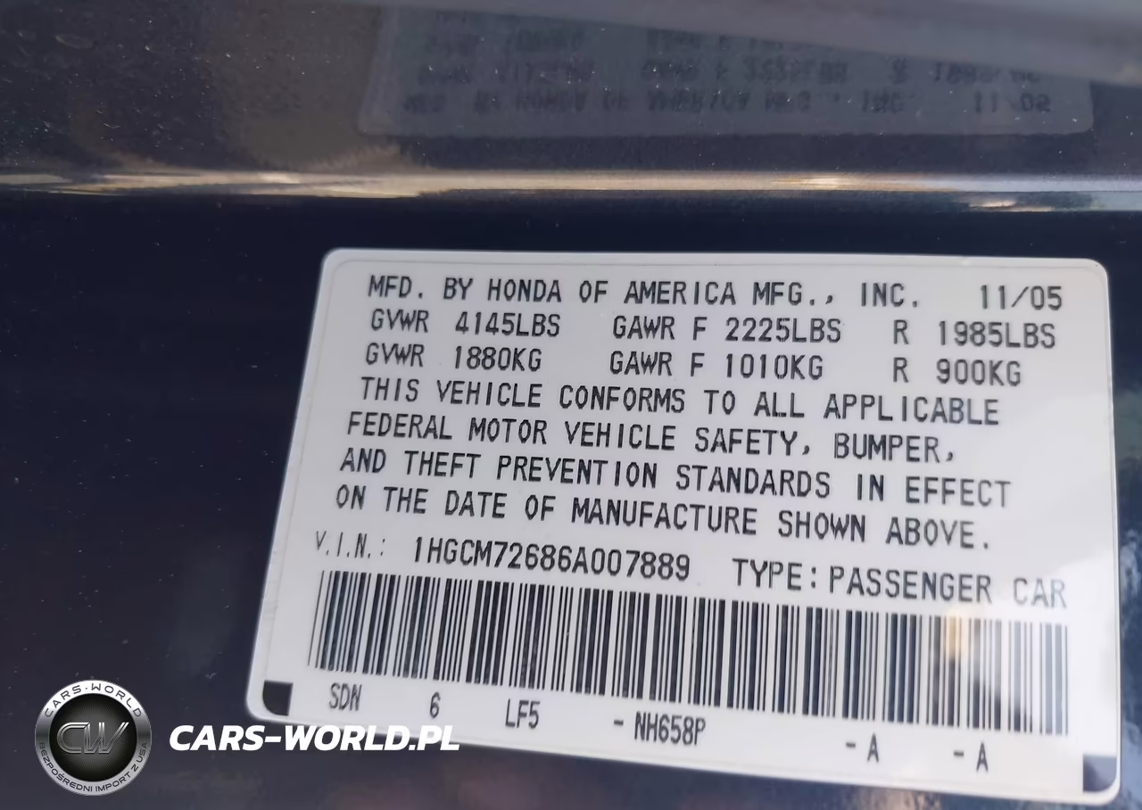 2006 Honda Accord 2.4 Ex VIN:1HGCM72686A007889 - 9