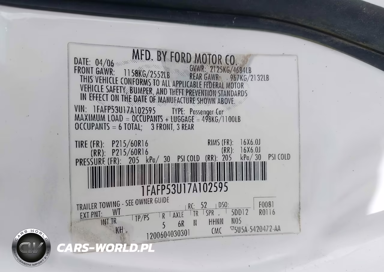 2007 Ford Taurus Se VIN:1FAFP53U17A102595 - 9