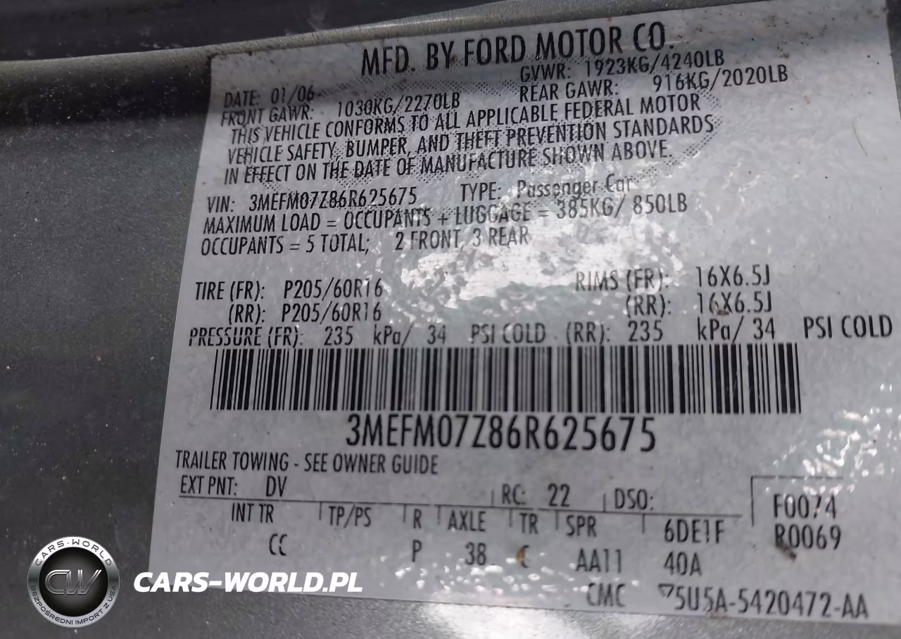 2006 Mercury Milan I4 VIN:3MEFM07Z86R625675 - 9