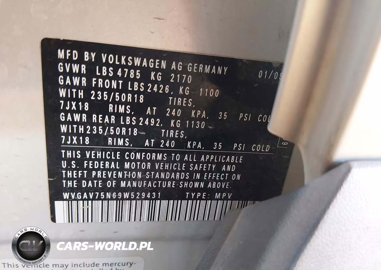 2009 Volkswagen Tiguan Sel VIN:WVGAV75N69W529431 - 9
