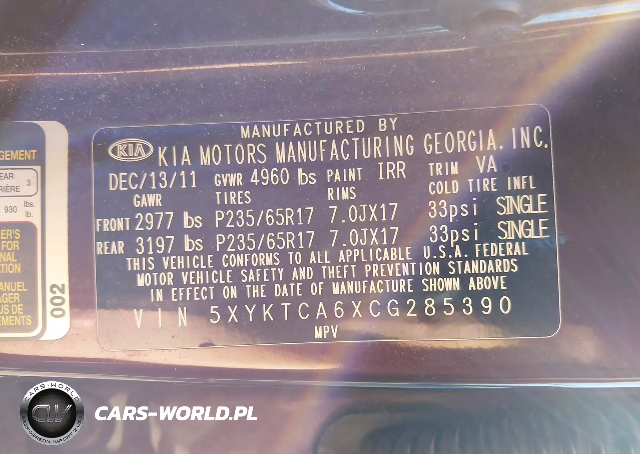 2012 Kia Sorento Lx VIN:5XYKTCA6XCG285390 - 9