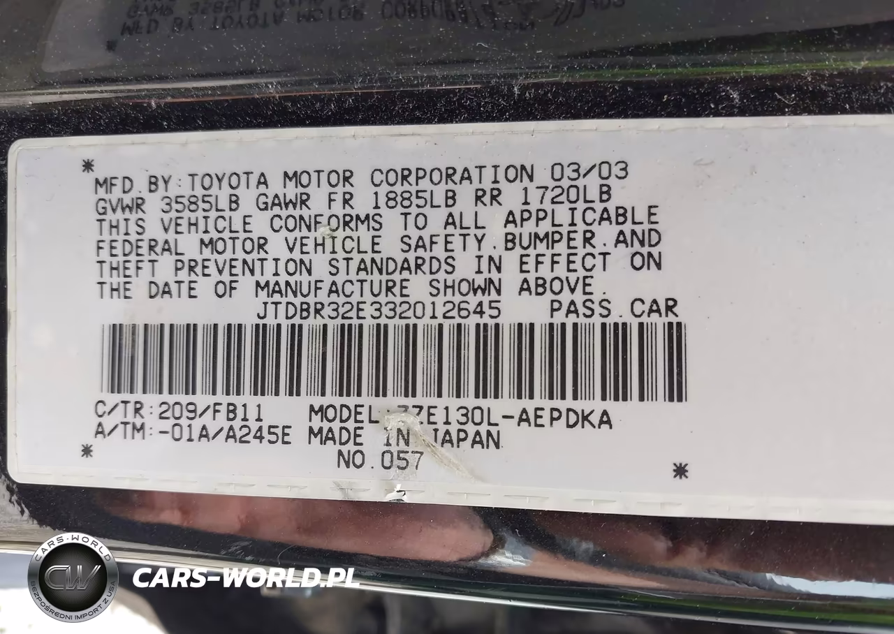 2003 Toyota Corolla Ce VIN:JTDBR32E332012645 - 9
