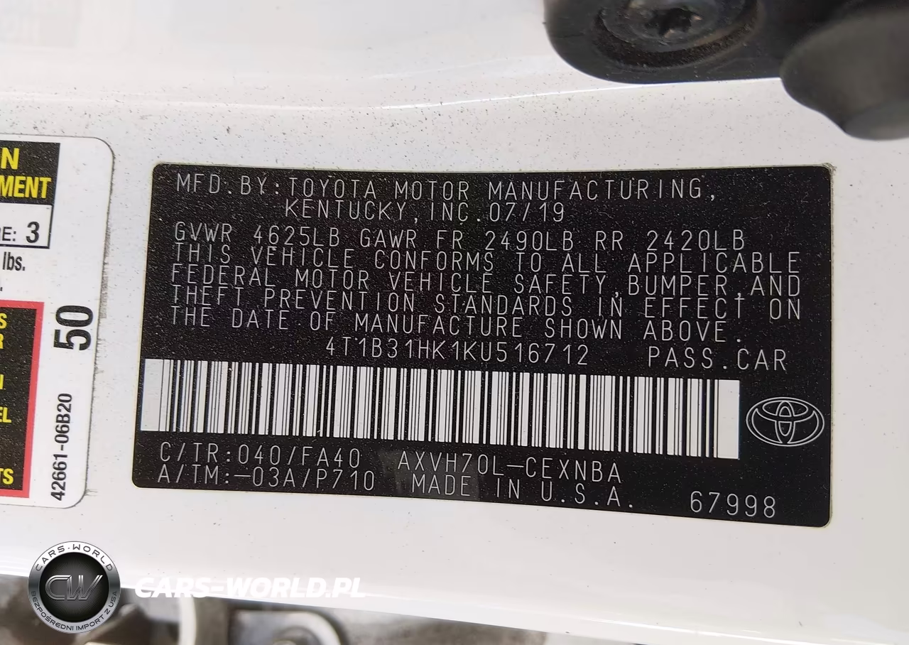2019 Toyota Camry Hybrid Le VIN:4T1B31HK1KU516712 - 9