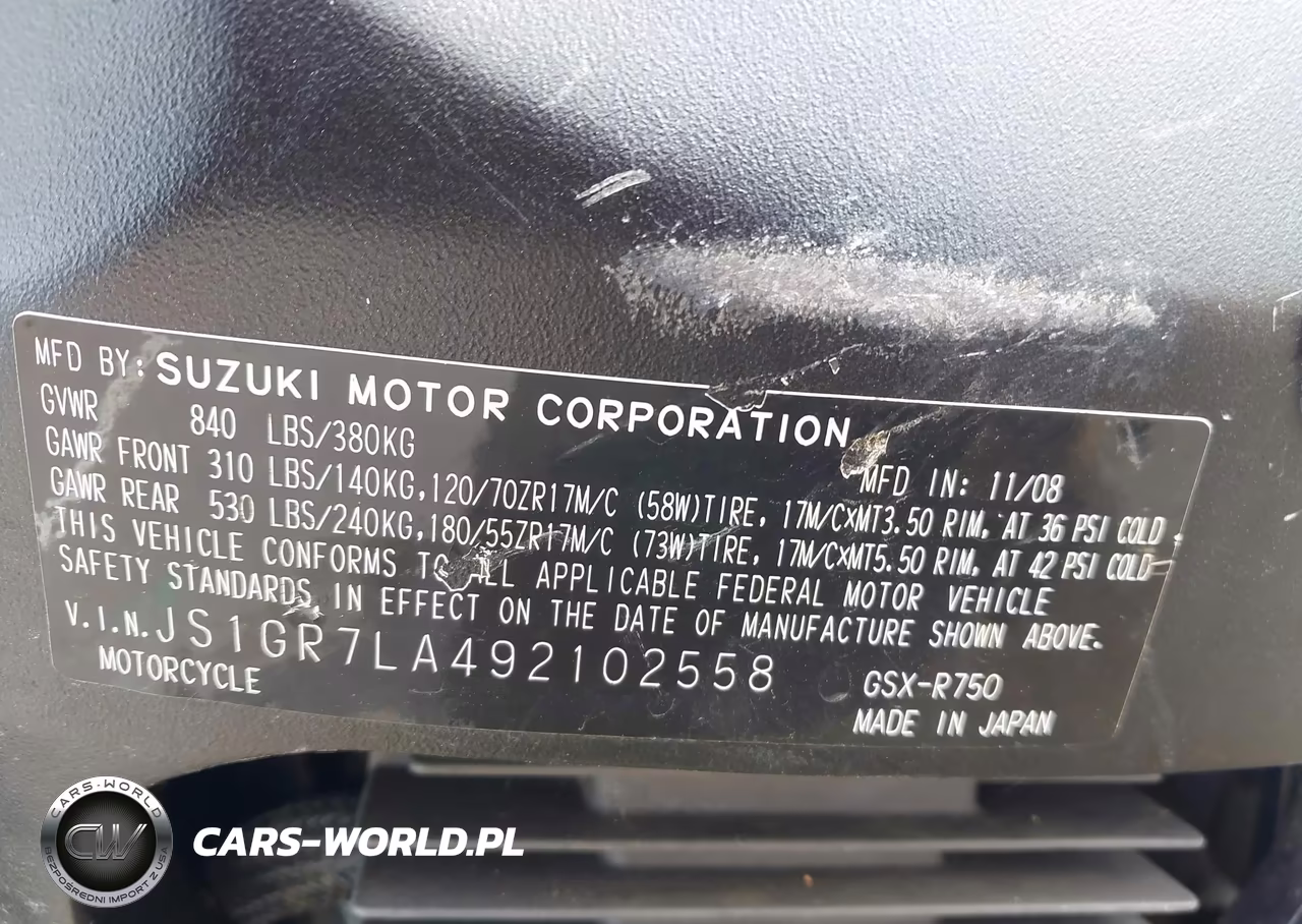 2009 Suzuki Gsx-R750 VIN:JS1GR7LA492102558 - 10