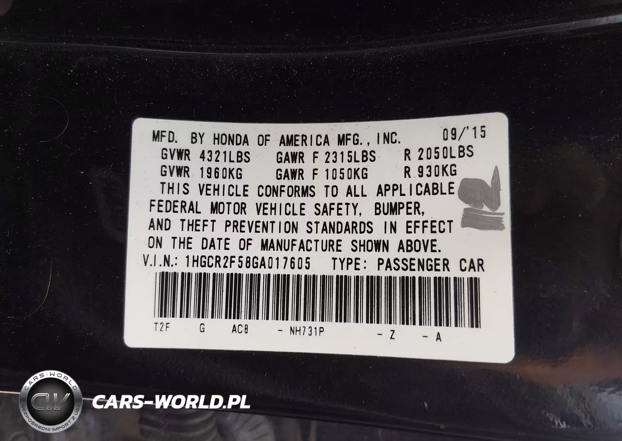 2016 Honda Accord Sport VIN:1HGCR2F58GA017605 - 9