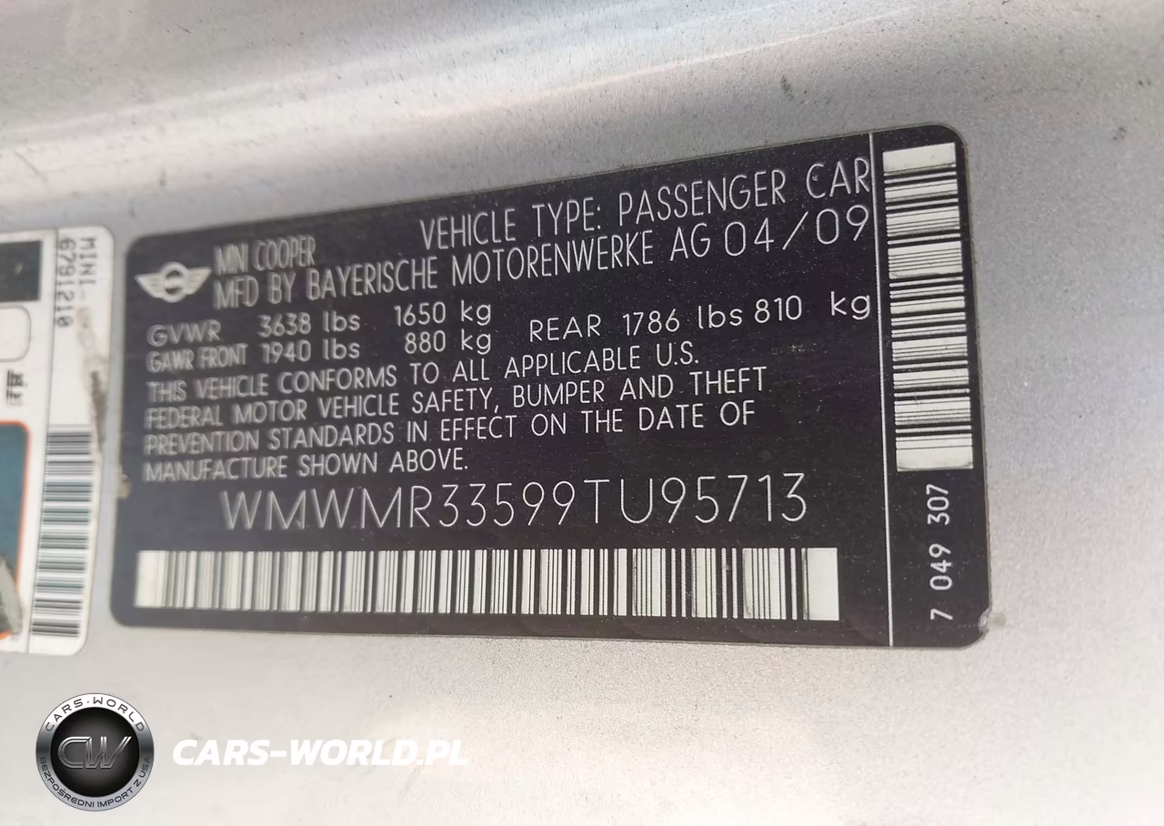 2009 Mini Cooper VIN:WMWMR33599TU95713 - 9