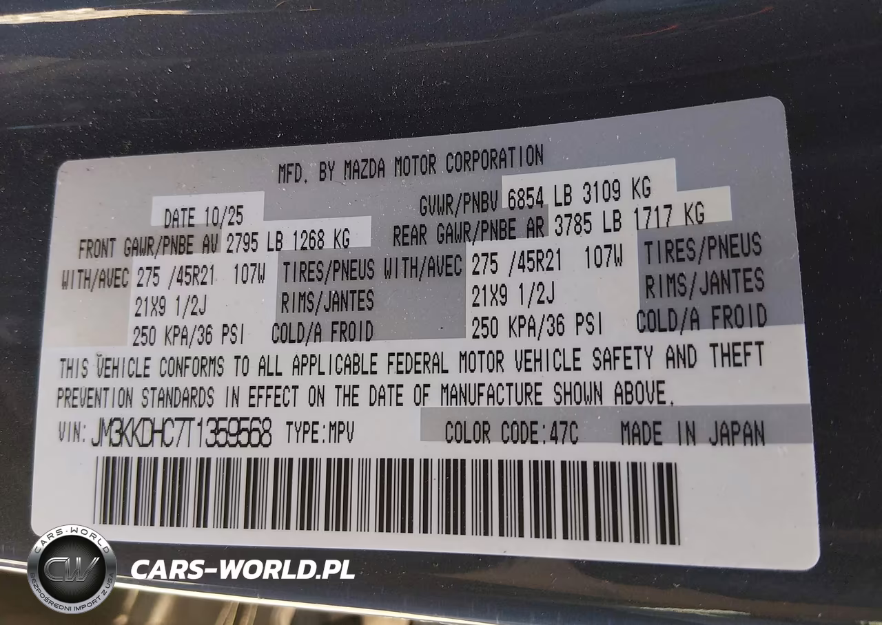 2026 Mazda Cx-90 3.3 Turbo S Premium Sport VIN:JM3KKDHC7T1359568 - 9