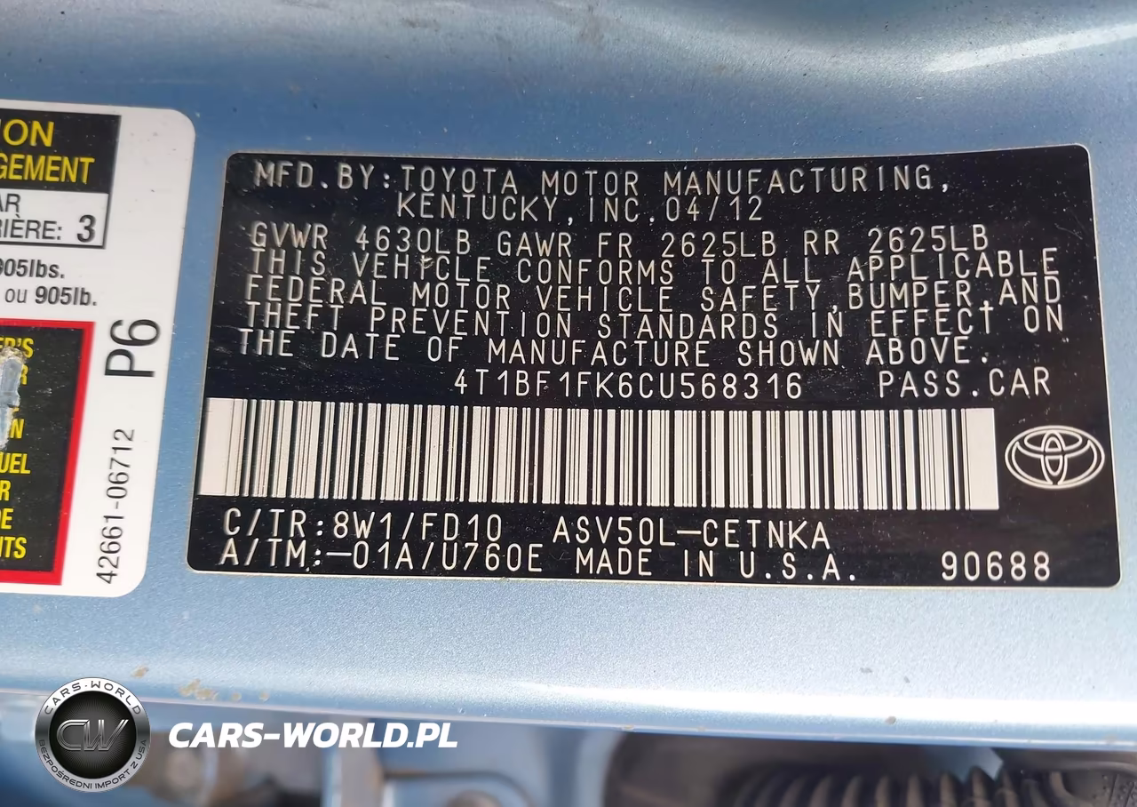 2012 Toyota Camry Le VIN:4T1BF1FK6CU568316 - 9