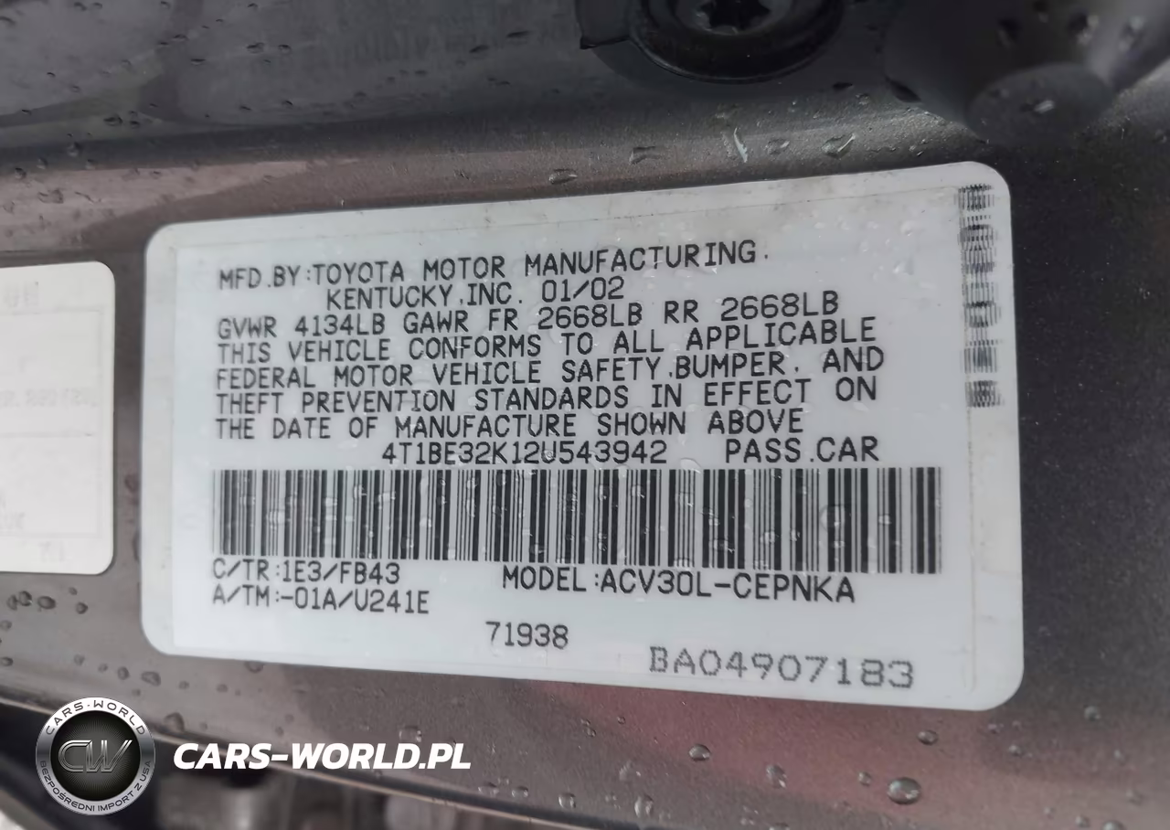 2002 Toyota Camry Le VIN:4T1BE32K12U543942 - 9