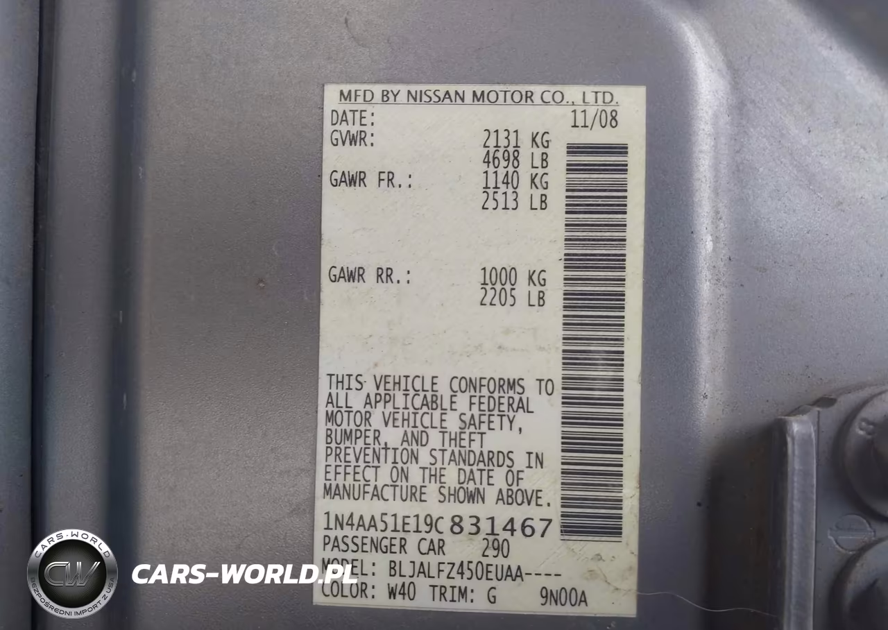 2009 Nissan Maxima 3.5 Sv VIN:1N4AA51E19C831467 - 9