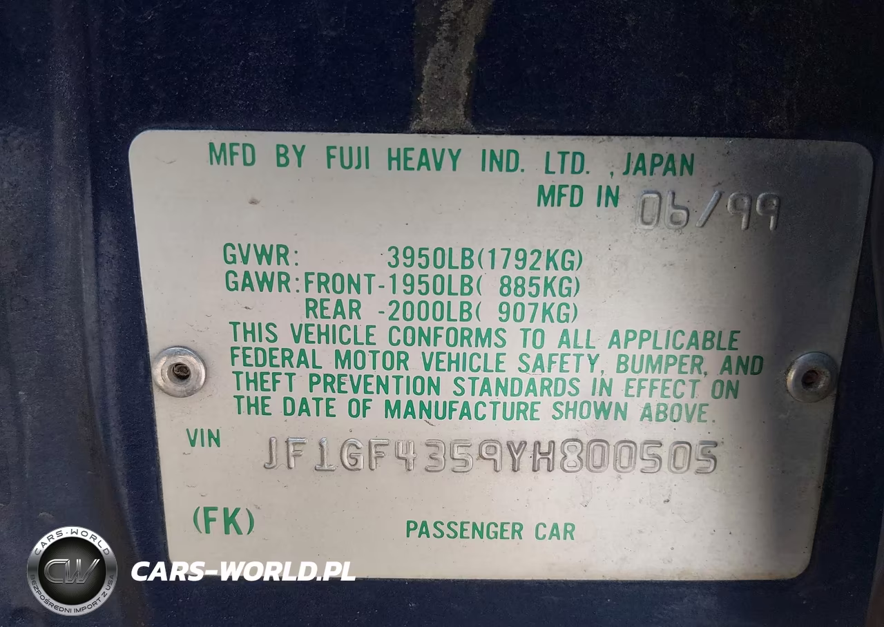 2000 Subaru Impreza L VIN:JF1GF4359YH800505 - 8