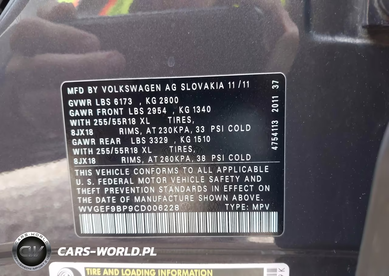2012 Volkswagen Touareg Vr6 Sport VIN:WVGEF9BP9CD006228 - 9