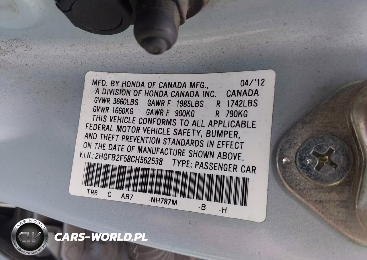 2012 Honda Civic Lx VIN:2HGFB2F58CH562538 - 9