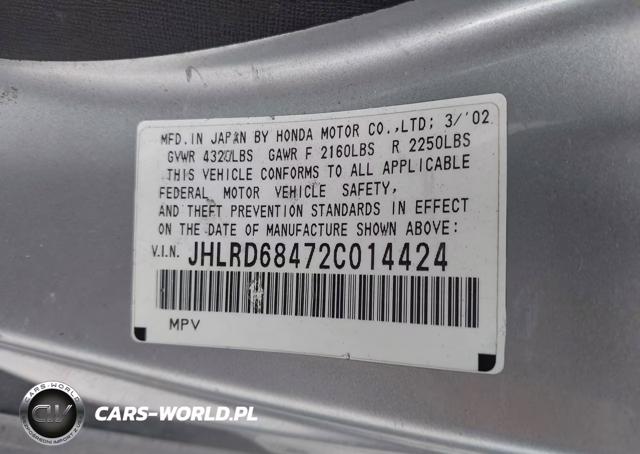 2002 Honda Cr-V Lx VIN:JHLRD68472C014424 - 9
